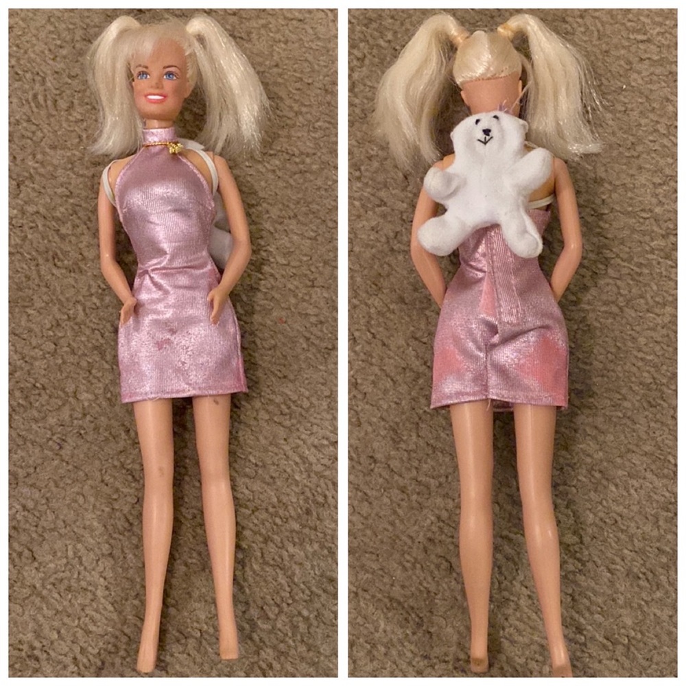Vintage 90s Emma Bunton Baby Spice Girls Metallic Dress Teddy Bear Backpack Doll